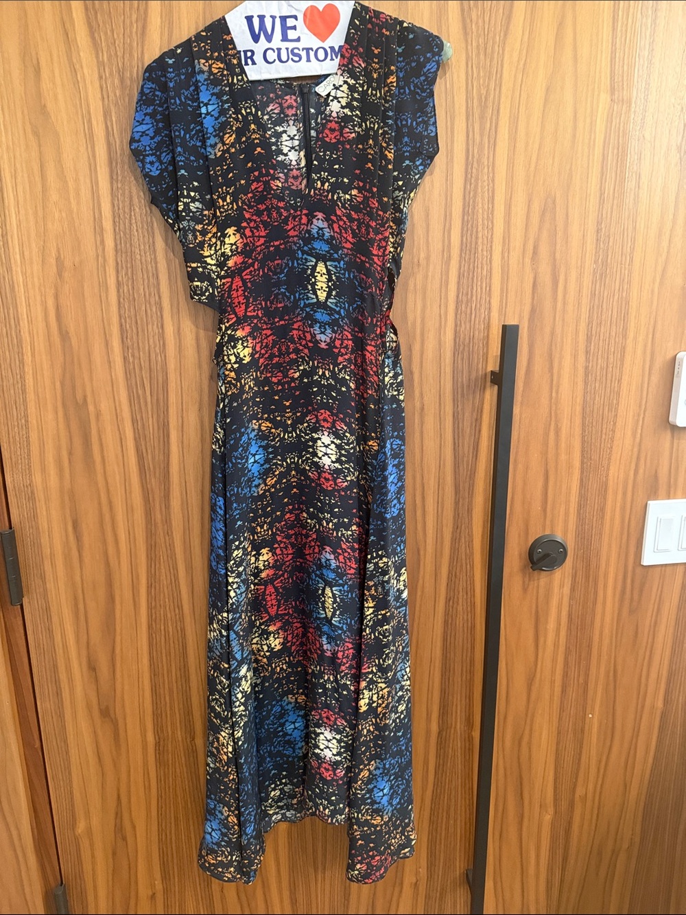 Caroline K - Women’s Black Multicolor Printed Maxi Dress with cut out sides